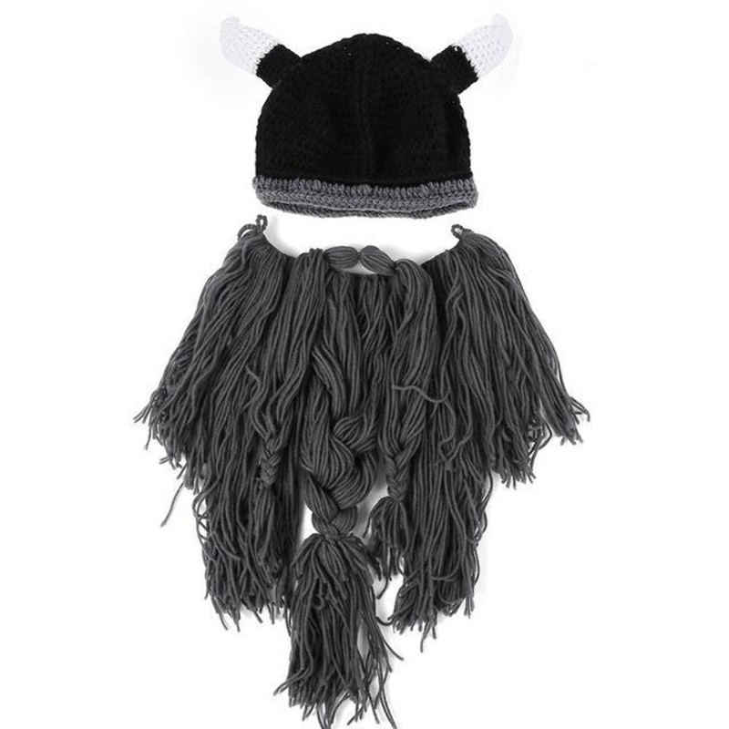Halloween cosplay män stickad vikinga skägg horn mössa skidmask keps barbar vagabond keps cool varm unisex för vintermössa