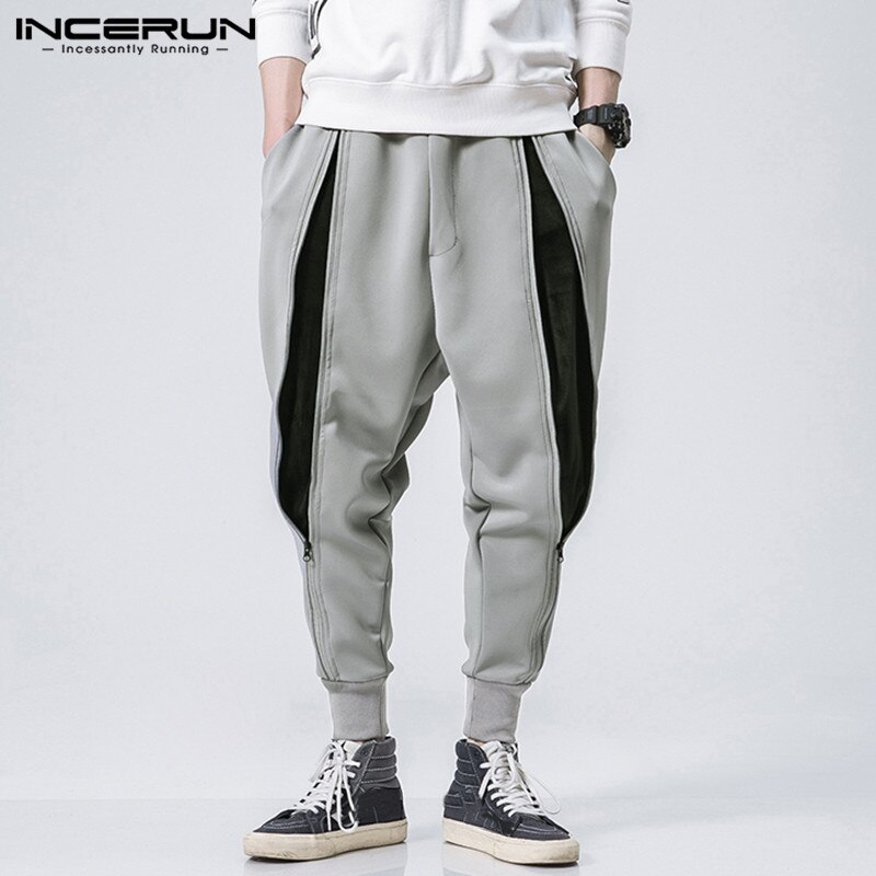 Men Sweatpants Joggers Zippers Bodybuilding Patchwork Casual Trousers Elastic Waist Streetwear Track Pants INCERUN S-5XL