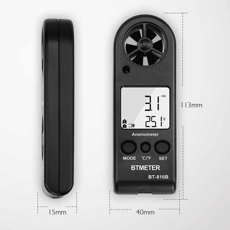 BTMETER BT-816B Anemometer Wind speed Handheld Digital Wind Speed Meter Portable Anemometer Sensor Wind Speed with Thermometer