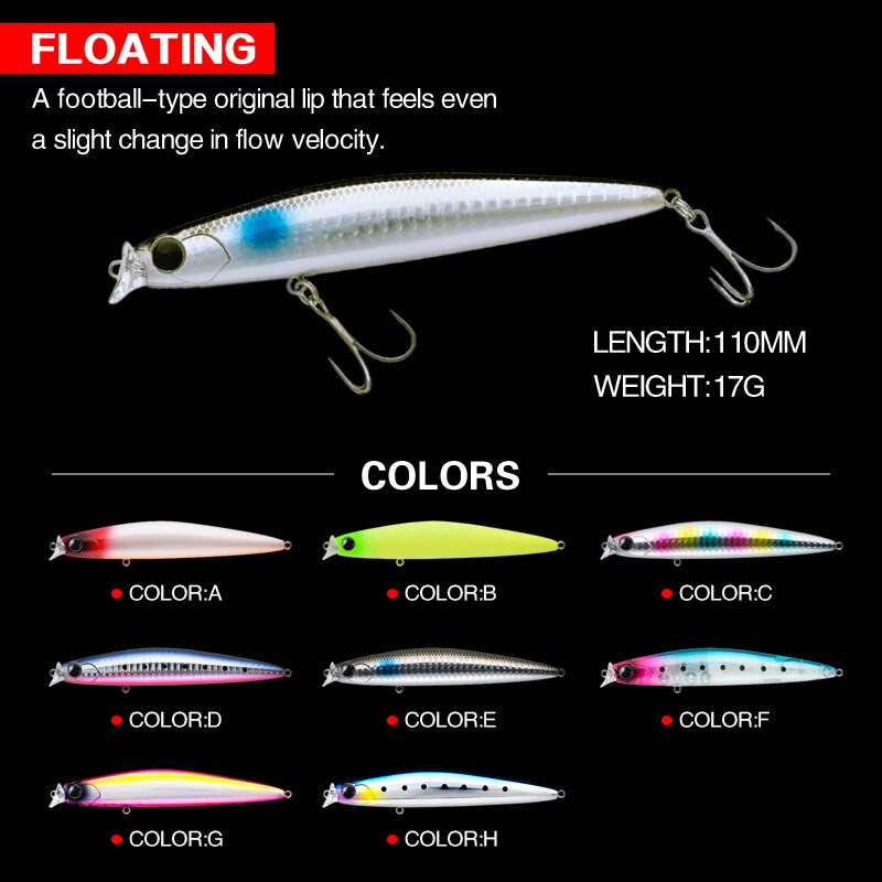 Kosuke 110F Sea Bass Minnow Lures Floating 110mm 17g Shallow Artificial Jerkbait Saltwater Fishing Tackle