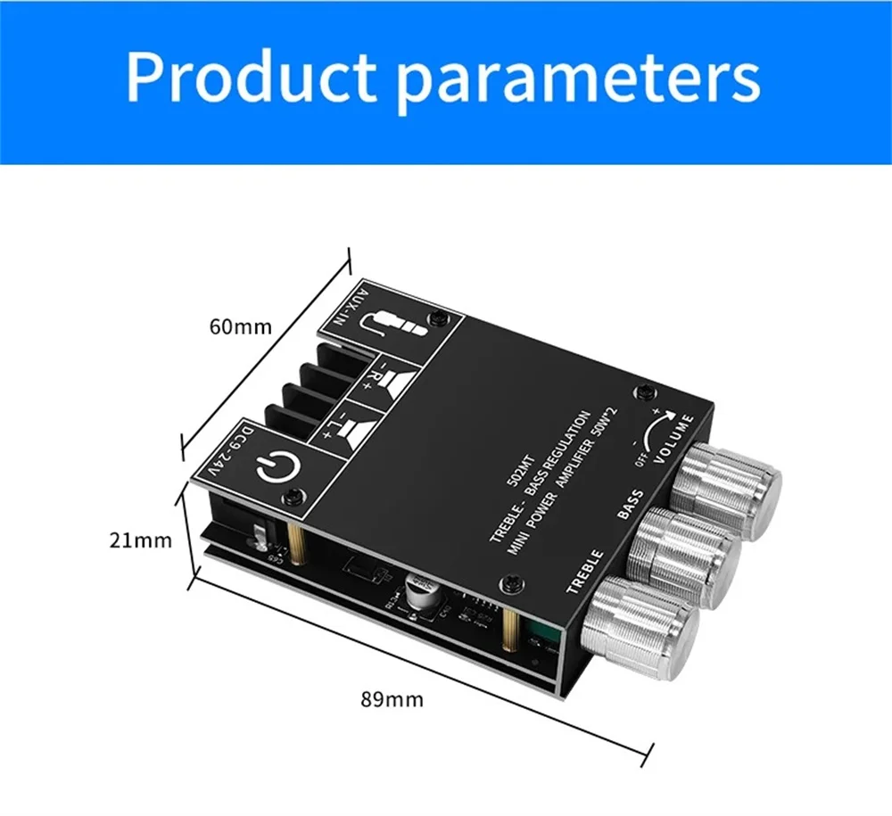 ZK-502MT 2X50W Bass AMP Bluetooth 5.0 Subwoofer Amplifier Board Channel High Power Audio Stereo Amplifier Power Subwoofer Board