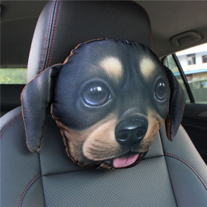 CHIZIYO 1PC 3D Printed Dog Face Auto Car Neck Pillow Seat Head Rest Breathable Cushion Headrest: 3 With Filler