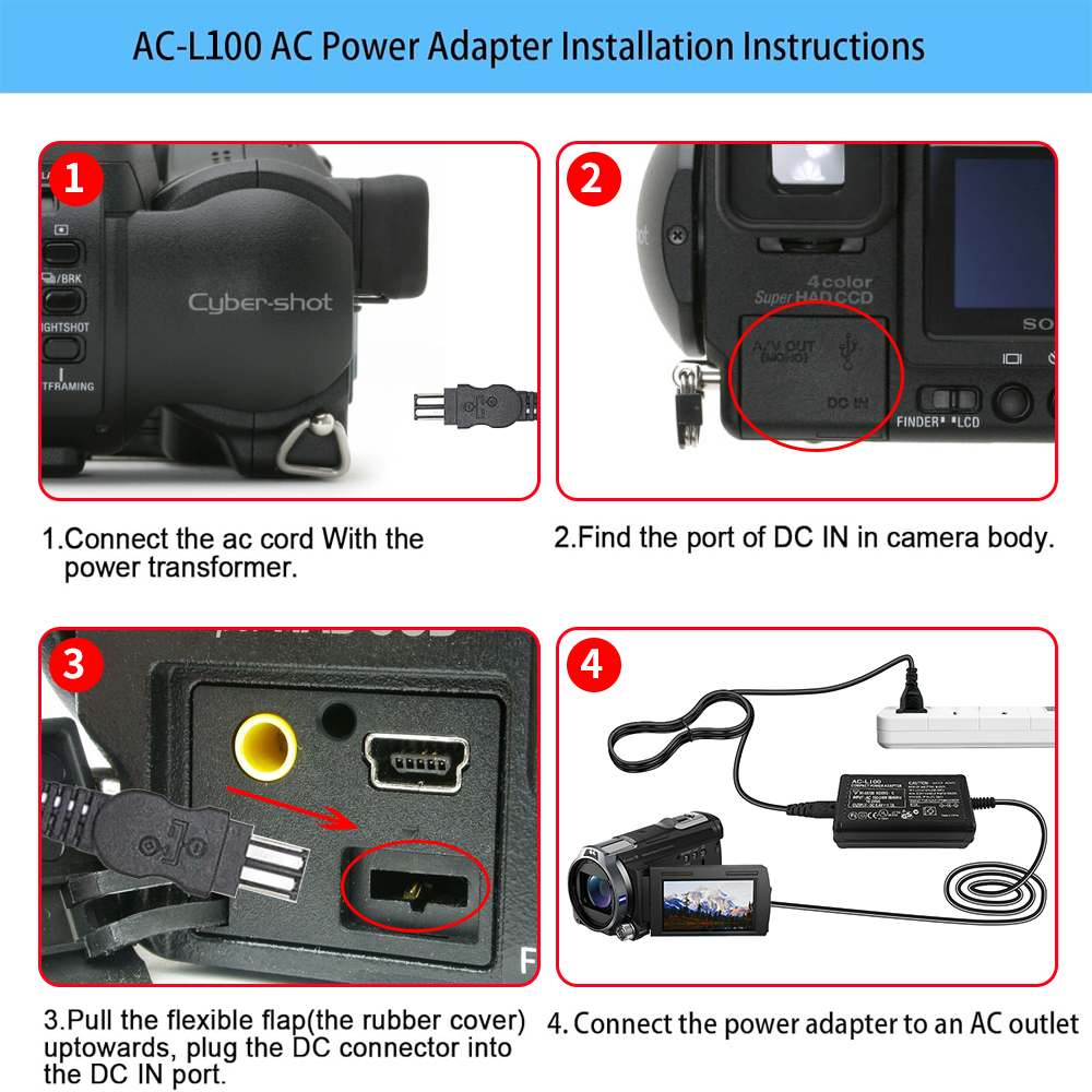 AC-L100C For Sony Camera AC-L10A L10B L15 Power Adapter NX100 AX2000 MC2500 HXR-NX3 CCD-TRV228 TRV615 PC104 MVC-FD200 HDR-FX7E