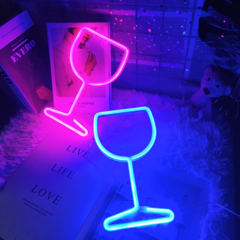 Wine Glass Led Neon Light Signs Winebowl Wall Hanging Lamp Wall Night Light Usb Battery Operated Neon Sign Bar Room Decor