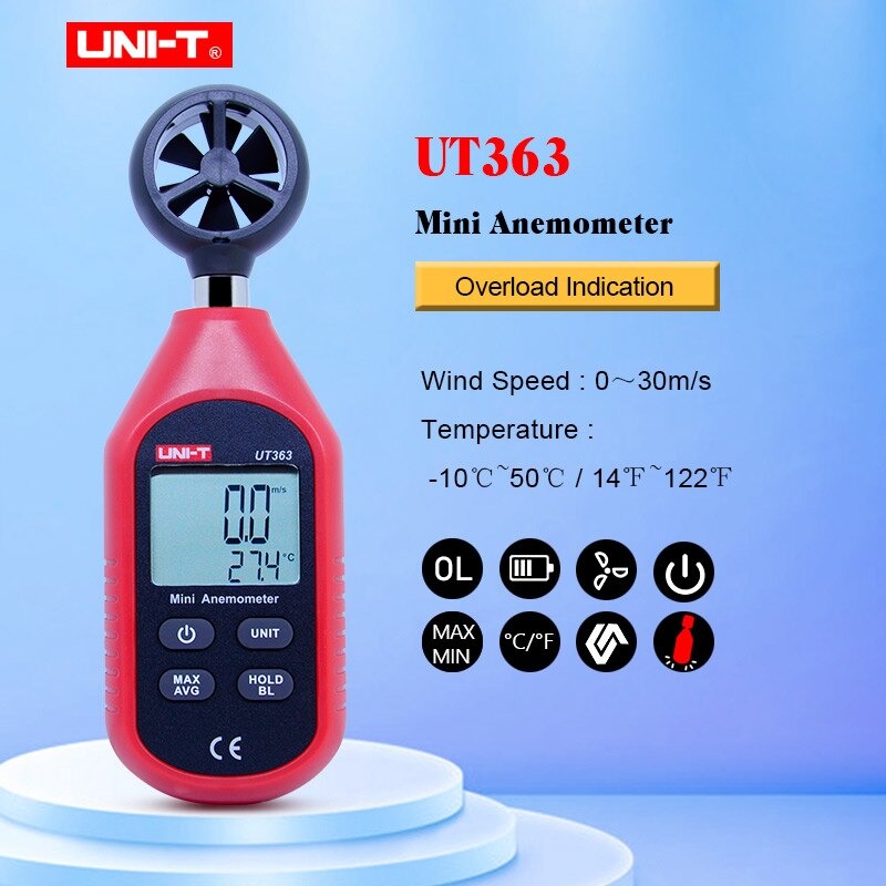 Uni-t  ut333 mini digital termohygrometer  ut353 mini lydmåler  ut363 mini vindmåler  ut383 illuminometer mini lysmåler: Ut363