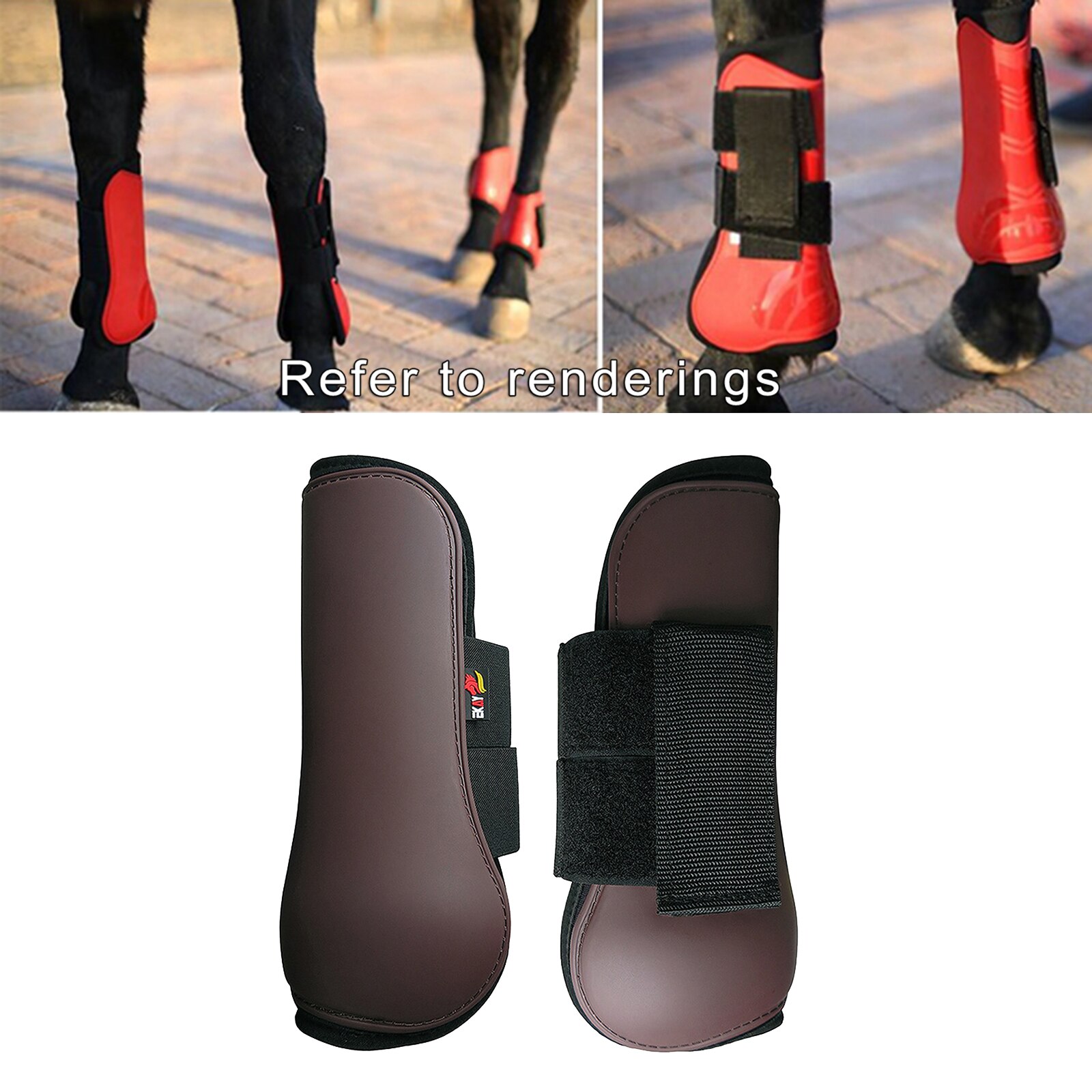1 Pair Horse Support Boots, PU Secure Leg Protection Horse Tendon Boots Neoprene Soft Liner Equestrian Equipment