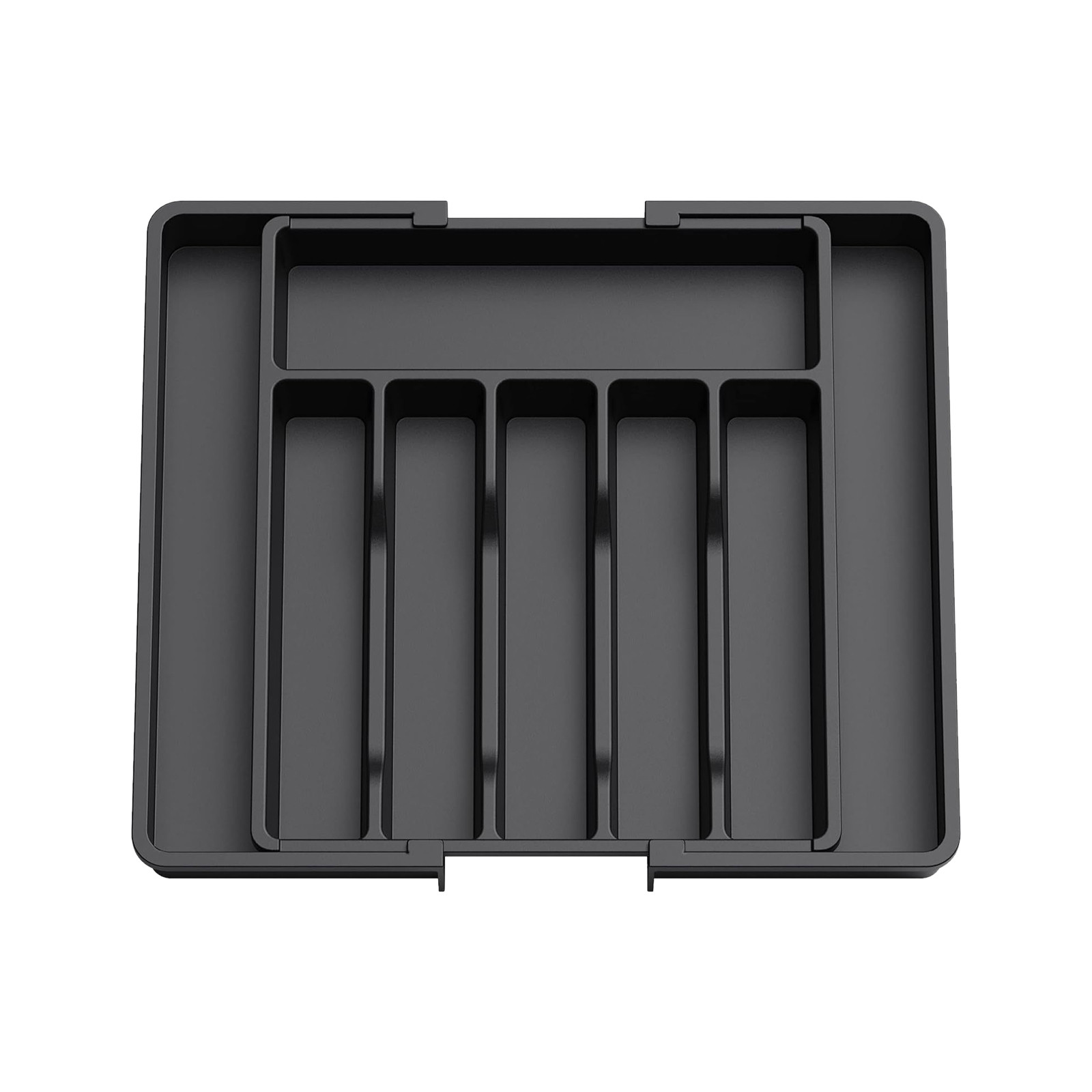 Organizador de cajones para cubiertos, bandeja de utensilios expandible para cocina, cubiertos ajustables y soporte para cubiertos para cucharas, tenedores y cuchillos: Negro