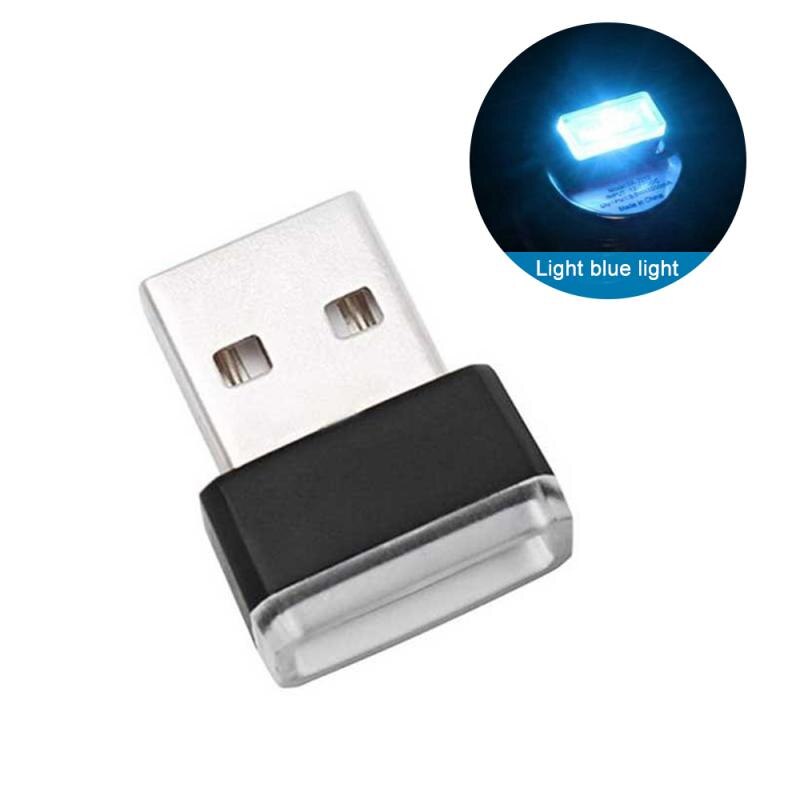Bærbar mini usb lys ledet bil interiør atmosfære lys trådløs dekorere fargerikt bil tilbehør: 02 1pc