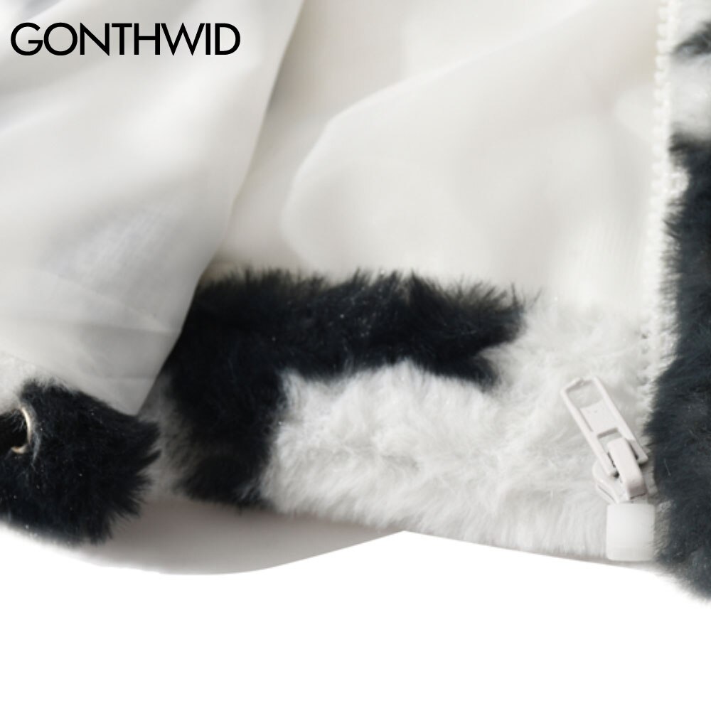GONTHWID Fleece Hooded Jackets Streetwear Hip Hop Cow Spots Print Full Zip Jacket Coats Men Harajuku Casual Tops Outwear