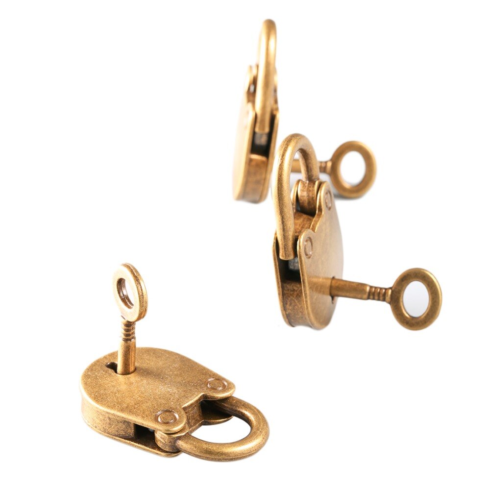 3 Stks/set Antiek Brons Plated Vintage Hangslot Sieraden Borst Doos Notebook Lock Bagage Riem Hangslot Met Sleutels