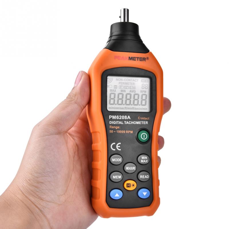 Medidor de PEAKMETER PM6208A portátil, tacómetro Digital tipo contacto, medidor de velocidad del Motor