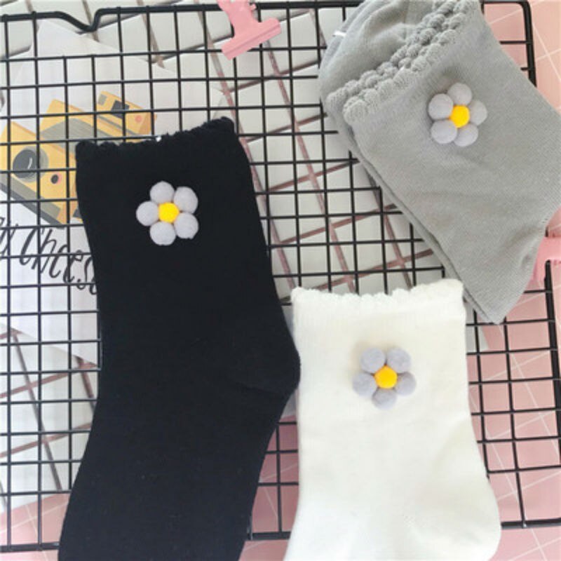 Lolita japonaise Kawaii chaussettes Lolis douces tournesol chaussette courte vague coton chaussette femmes Cos Lolitas bas 1 paire chaussette