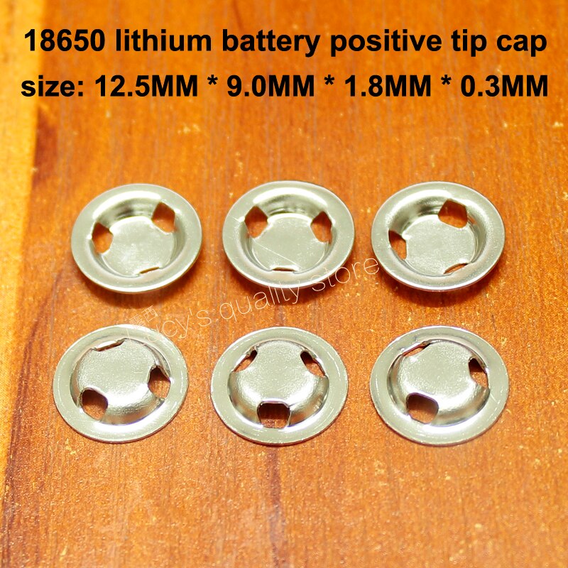 Embout pour batterie au lithium 100 | 18650 pièces par lot, capuchon peut être soudé par tache, pôle positif en acier inoxydable, accessoires de batterie négative: 12.5-9.0MM