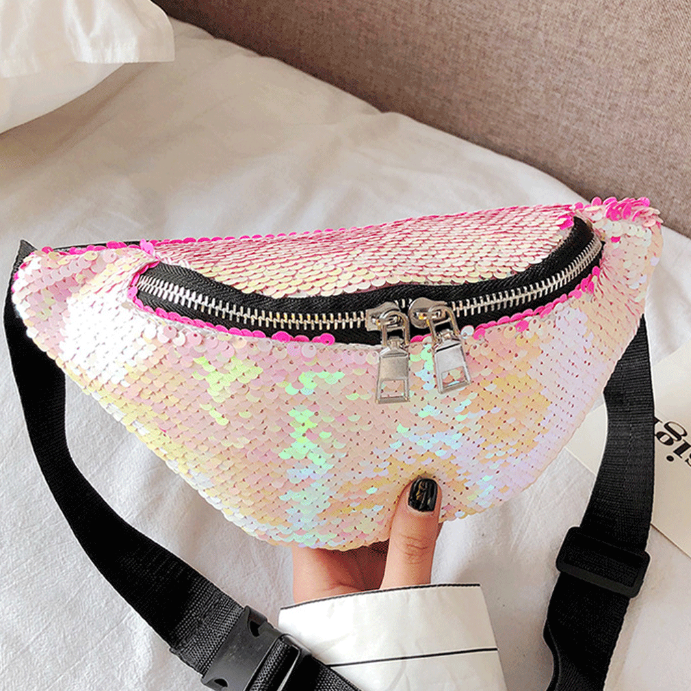 Vrouwen Taille Fanny Pack Belt Bag Pouch Reizen Hip Bum Bag Pailletten Kleine Portemonnee Zwart Blauw Groen Paars Wit rood: WHITE