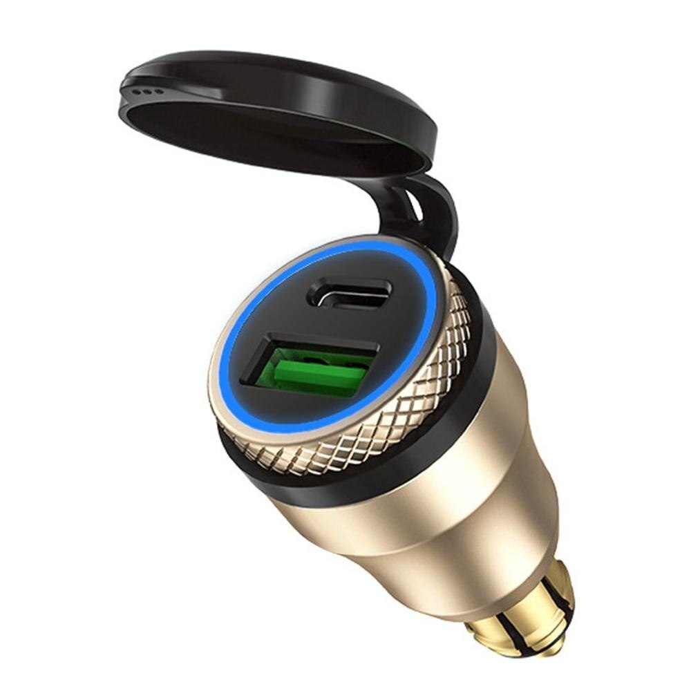 12V-24V QC3.0 USB Type C PD Fast Charging Power Adapter Charger Hella DIN EU Plug Socket for DUCATI Motorcycle B8: gold(green light)