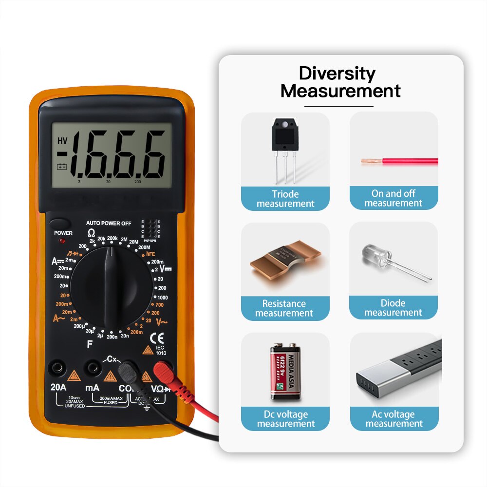 INGBONT LCD Display Multimeter Transistor Capacitor TesterAC/DC Meter Voltmeter Ammeter Profesion Handheld Electrical Instrument