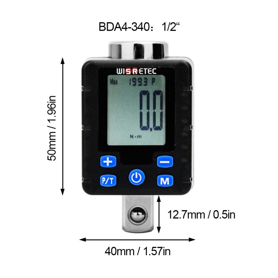Llave Universal , torquímetro Digital electrónico de alta precisión, adaptador para medidor de torsión ajustable, pantalla grande: BDA4-340