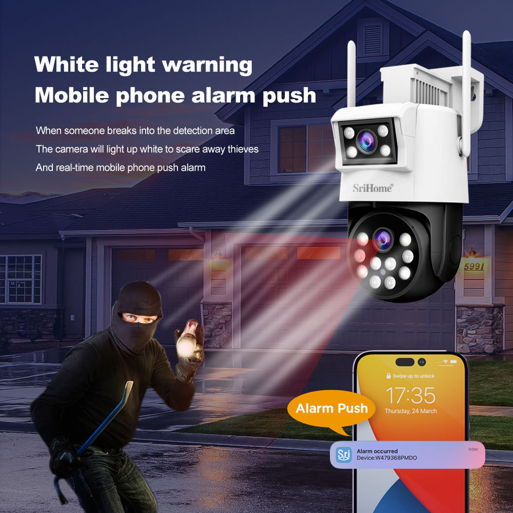 Srihome 4MP Outdoor WIFI Dual Lens IP Camera SH048 128G AI Tracking Security Protection Cameras Video CCTV Surveillance Cameras