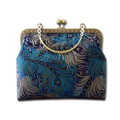 Handgemaakte Zijde Pauwenveer Patroon Brocade Chinese Vintage Stijl Vrouwen Everning Bag Voor Trouwjurk Of Party Diner Pures: Default Title