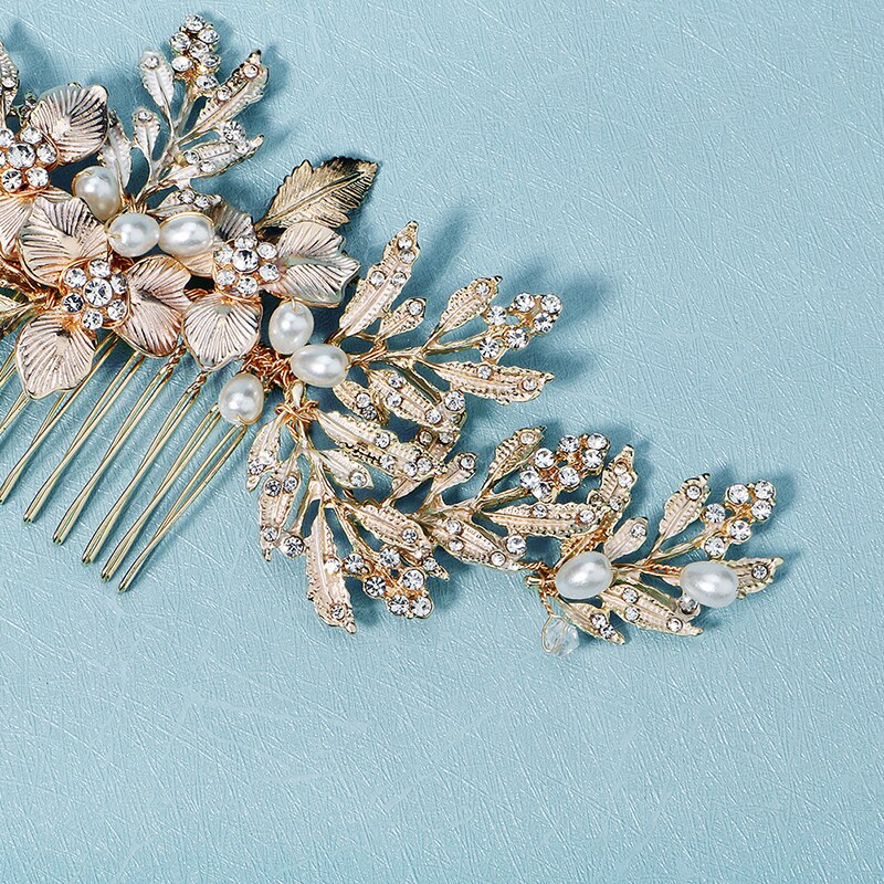 Haarspelden met miallo-bladmotief, bruidsaccessoires voor vrouwen, gouden bruidshoofdtooi met strass-steentjes, feestjuwelen