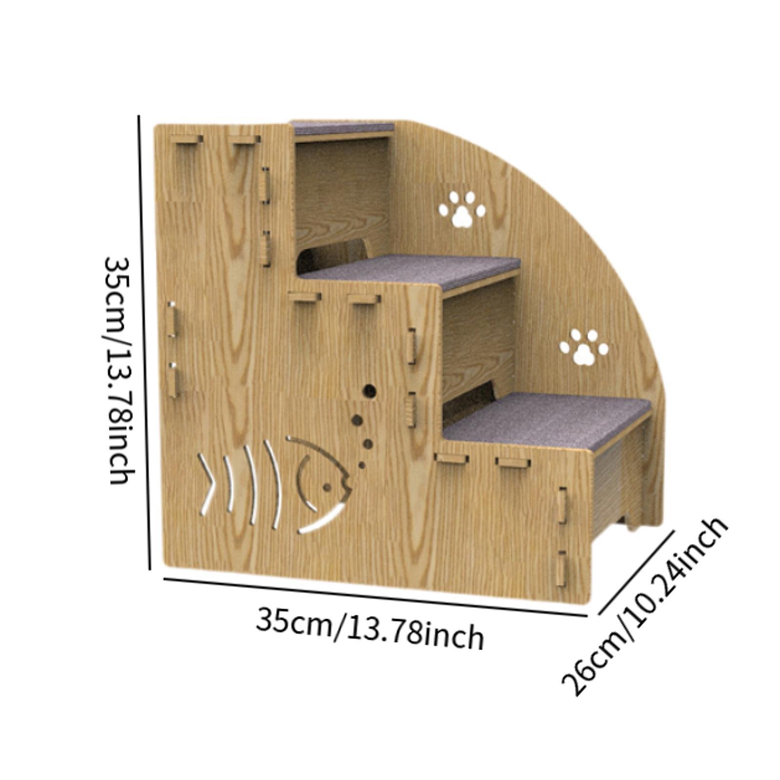Hölzerne Haustier-Treppe, rutschfeste Haustier-3-Stufen-Rampe, Hunde-Kletterleiter für ältere Katzen, kleine Haustiere, Hunde, Katzen, Stufenunterstützung für den Innenbereich