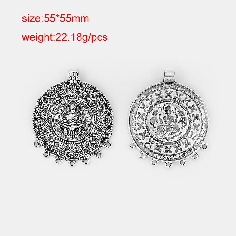 2pcs Ethnic Large Pendant Jewelry Embossed Flower Boho Bohemia Necklace Pendant Connector For Tassel Pendant Jewelry Findings: 12