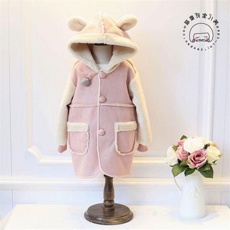 Winter Mädchen Nette Ohren Mit Kapuze Lammfell Einreiher Langen Abschnitt