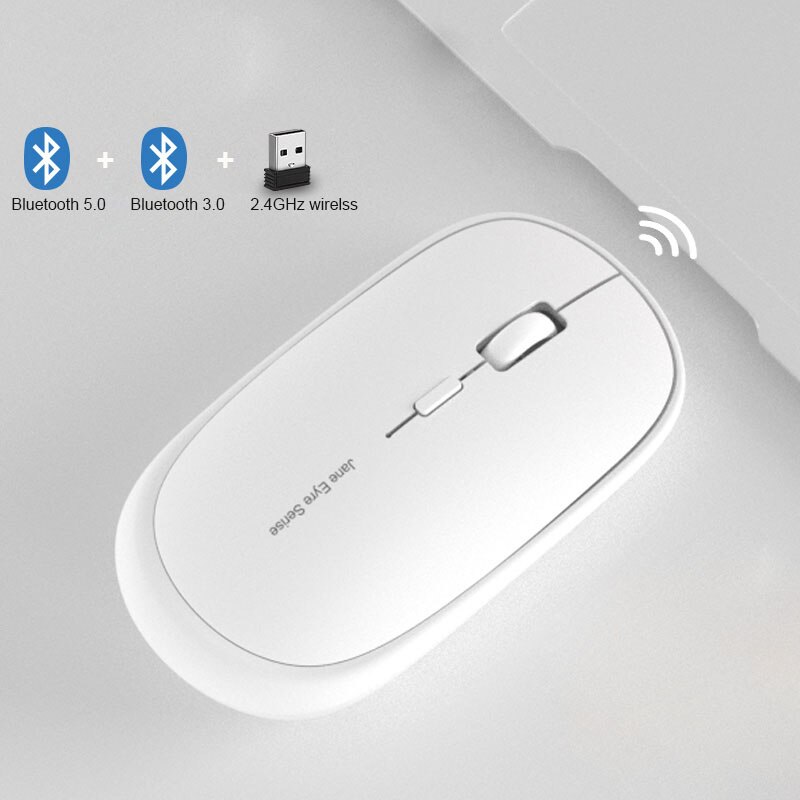Oplaadbare bluetooth-muis, draadloze muis voor ipad, mac, windows, android, 1600 dpi, stille muis, draadloos, drie modi voor kantoor: Wit 3 modi