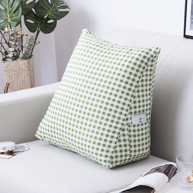 Soffa vilstol svankstödskudde med sidficka kontorssoffa ryggdyna bilryggstöd stol vilounderlägg: Grönt rutnät / 45 x 25 x 50cm