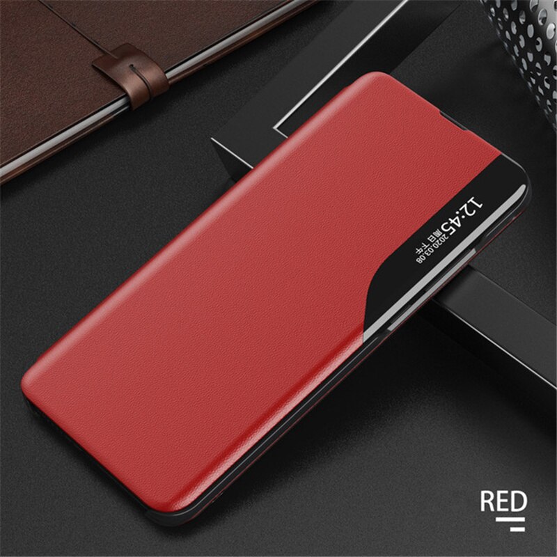 Odwróć skórzany futerał na telefon do Samsung Galaxy S22 Plus 5G luksusowy inteligentny widok z okna magnetyczny stojak na książki do S22 Ultra Funda: For Galaxy S22 Ultra / red
