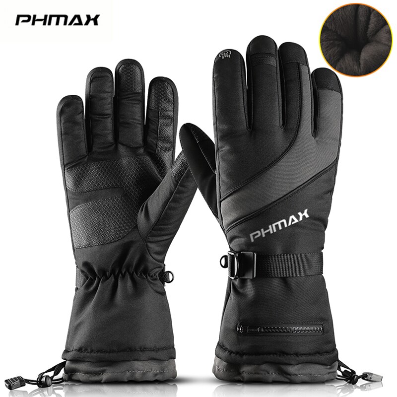 Phmax luvas de esqui dos homens inverno à prova de vento luvas de snowboard feminino lã térmica mais quente luvas de patinação tela sensível ao toque à prova dwaterproof água: PM-ZPST-20901 / L
