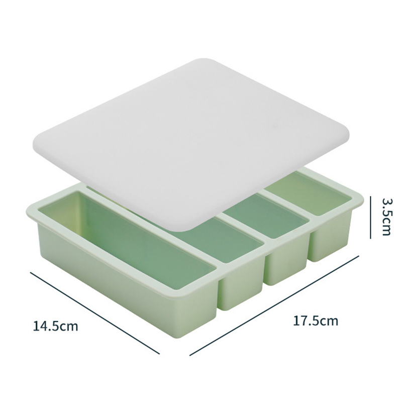 4 Cubes Giant Storage For Food Meal Sauce With Lid Silicone Freezer Trays Extra Large Soup Ice Tray Food Freezing Molds: GRAY