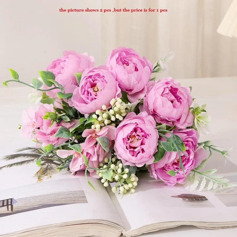 Simulazione di seta fiori argento neve peonia mazzo pianta verde centro commerciale decorazione artificiale peonie arancioni fiore finto: Viola