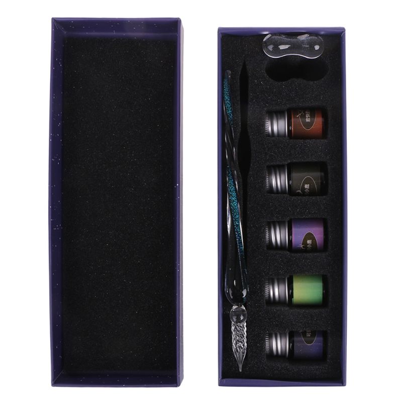 Nouveauté stylo magique coloré cristal ciel étoilé verre encre stylo verre Dip stylo pour écrire stylo plume ensemble