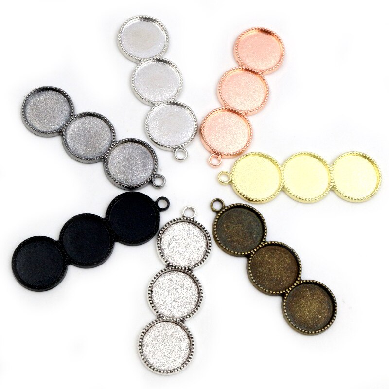 10 piezas 12mm tamaño interior tres camafeo cabujón Base en blanco bandejas colgantes bisel DIY COLLAR COLGANTE joyas hallazgos