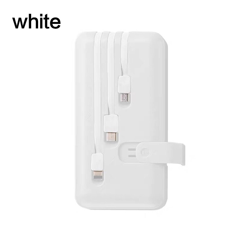 Power Bank 20000mAh Eingebaute 3 Kabel Power für iPhone 11 pro X 8 7 Externe Batterie Pack für Xiaomi poverbank mit Halterung: WHITE