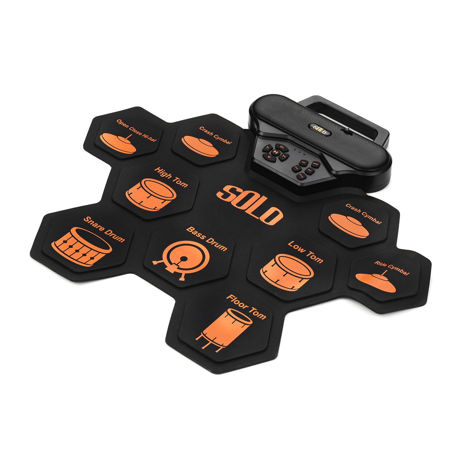 SOLO SD-50 Portable Electronic Drum Pad Digital Silicone Roll-Up Drum Practice Kit 9 Labeled Pads 2 Foot Pedals