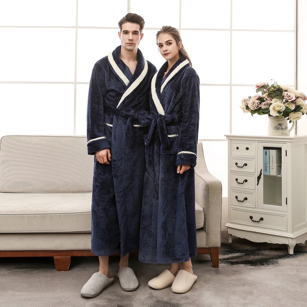 Couples Bathrobe Men Sleepwear Winter Lengthened Bathrobe Splicing Home Clothes Long Sleeved Robe Coat szlafrok Bath Robe