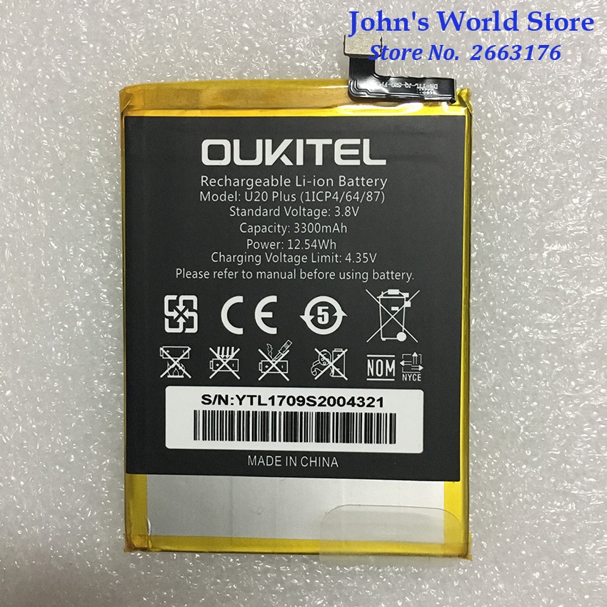 100% Originele Oukitel U20 Plus Batterij Hoge Capaciteit 3300Mah Battery Backup Vervanging Voor Oukitel U20 Plus Smart Telefoon