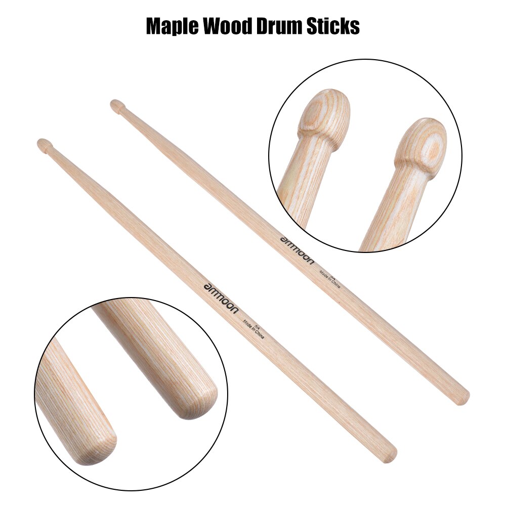 Baquetas de madera ammoon, 6 pares de baquetas de batería de 5A/7A, conjunto de instrumentos de percusión de madera de Arce, accesorios