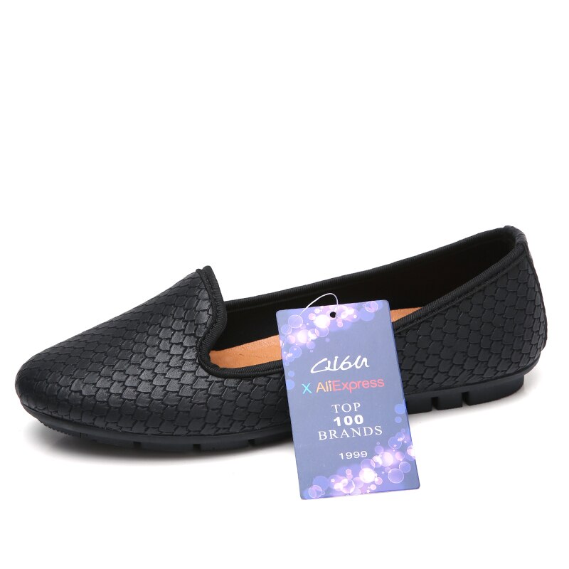O16U mujer bailarina zapatos planos deslizamiento en PU piel de serpiente zapatos de barco mujer mocasines caminar Oficina Ballet zapatos planos señoras: black OU.2159 / 8.5
