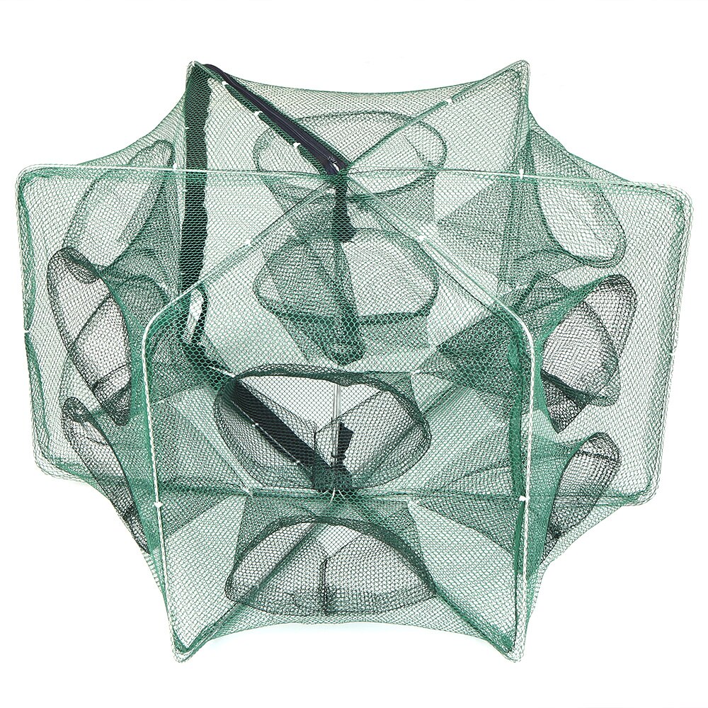 Filet de pêche pliable hexagone 6 trous filet de pêche piège à écrevisses piège à crabe méné appâts filet à mailles pour la pêche à la carpe: 12 holes