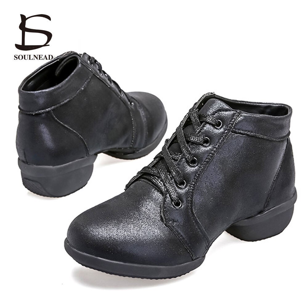 Zapatos de baile modernos para mujer, botas de baile de Jazz con tacón medio de cuero dorado, talla 35-41 de 4cm