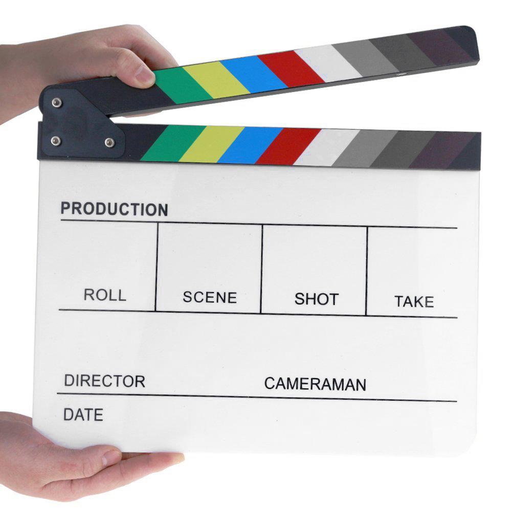 Regissør videoscene klapperbord fargerike klapperbrett kutte rekvisitt akryl tørr slette regissør tv film film handling skifer klappe