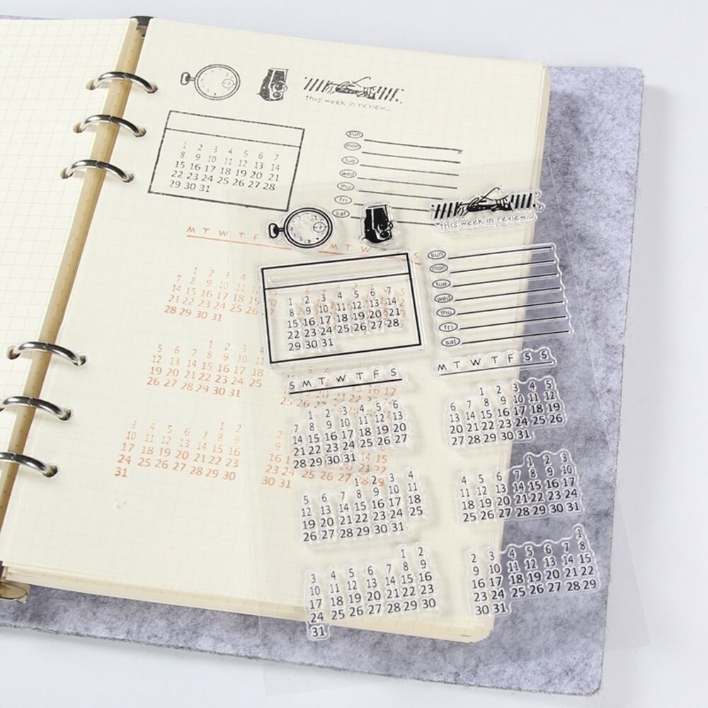 1Pcs Silicone Clear Stamps Set Transparent Weekly Monthly Calendar Time Clock DIY Scrapbooking Stamps Decorative Card Making