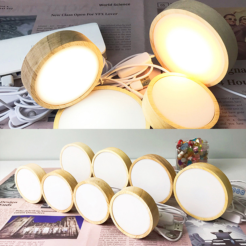 Base de luz LED de madera, soporte de luz nocturna, decoración de pantalla, Base de lámpara de madera, soporte de pantalla giratorio, USB