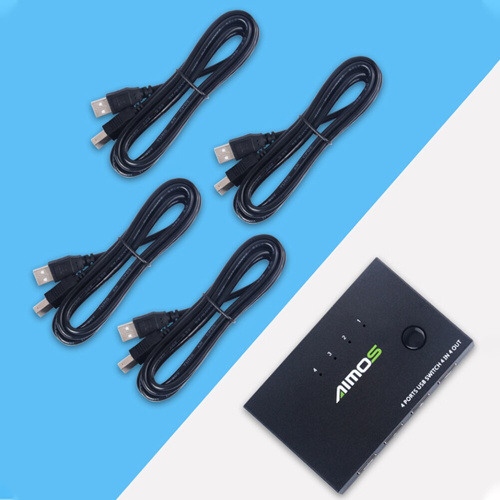 Metal Selector Keyboard Mouse Universal Plug And Play USB Interface KVM Switch Box Hub Adapter Fast Speed 4 In 4 Out For Printer