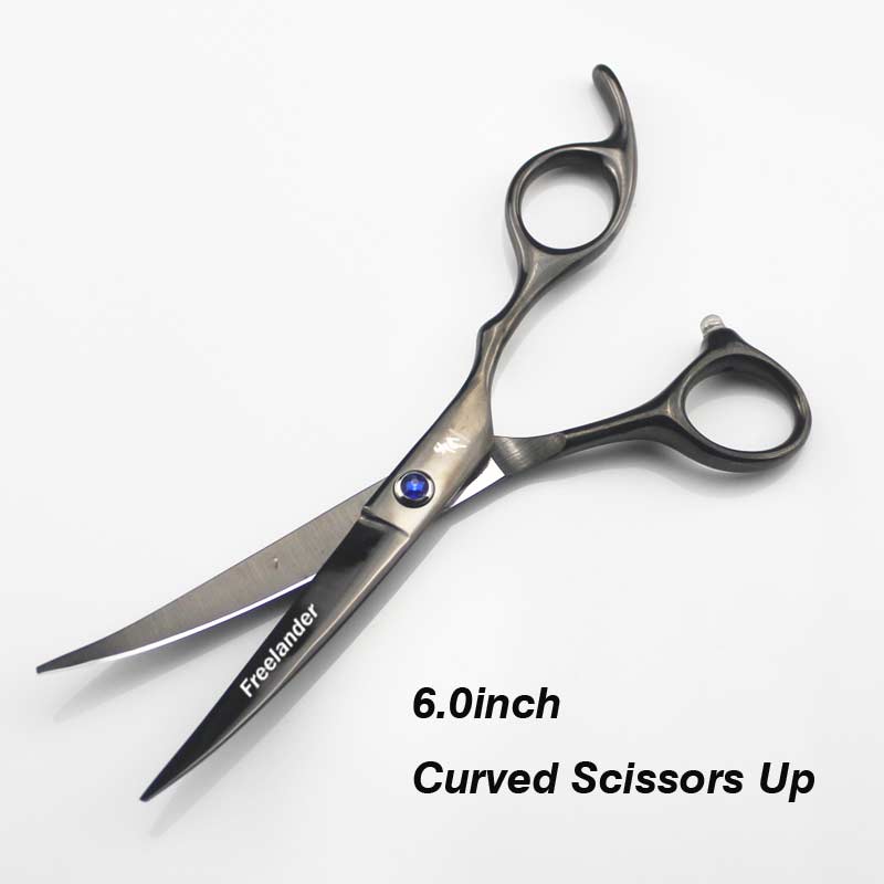 6.0 scissors dog pet grooming polishing tool animal hair Double tail curved scissors Cutting Scissors Thinning: Black Curved Up