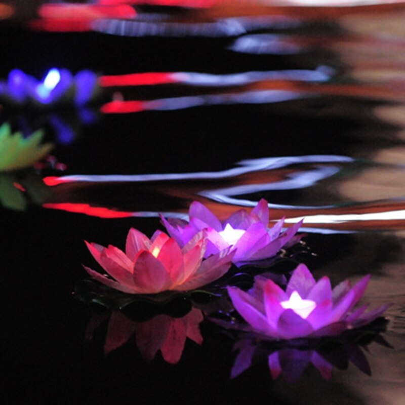 LED Floating Lotus Flower Lamps On Water Swimming Pool Garden Decoration Light
