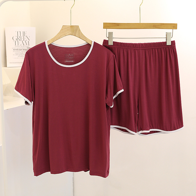 Pliktea – pyjama d'été pour femmes, tenue de maison avec short, vêtements de nuit, haut: Rouge
